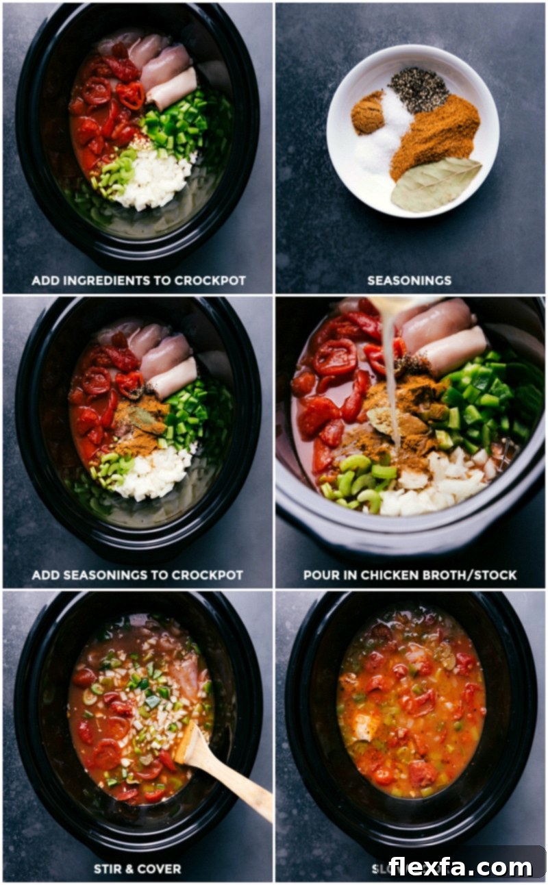 Adding the Ingredients into the Slow Cooker Combining ingredients in a slow cooker, stirring together before cooking begins.