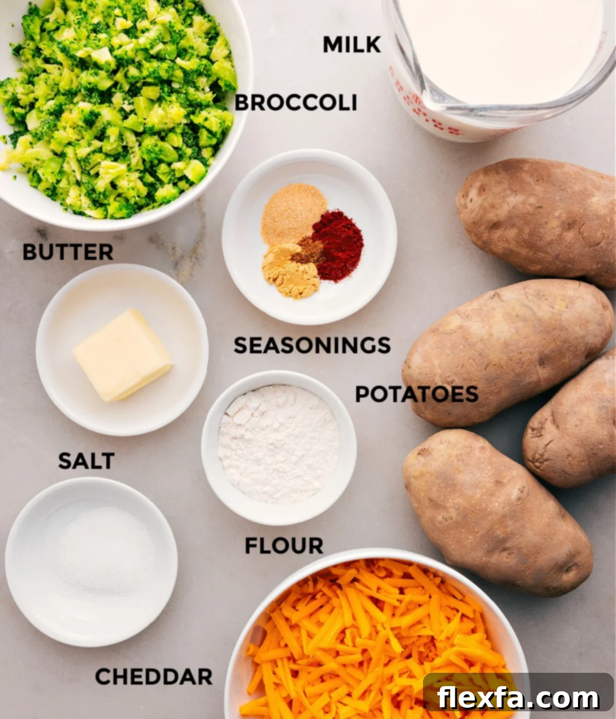 Prep all the ingredients—veggies, seasonings, butter, flour, milk, and cheese—for easy assembly.