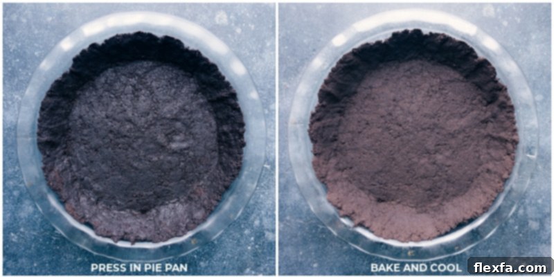 Process shots of the Mississippi Mud Pie-- images of the pie crust being formed and baked.