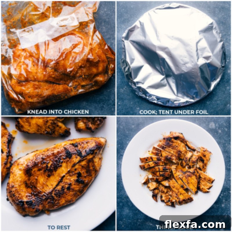 Process shots-- grilling and slicing the Chicken Fajitas