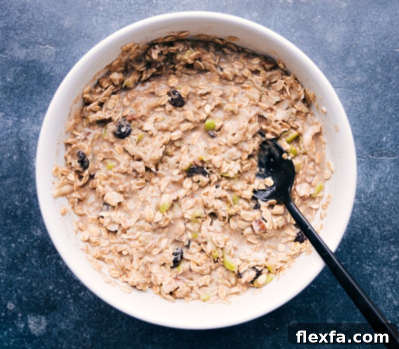 Image of a bowl of Bircher Muesli all mixed together