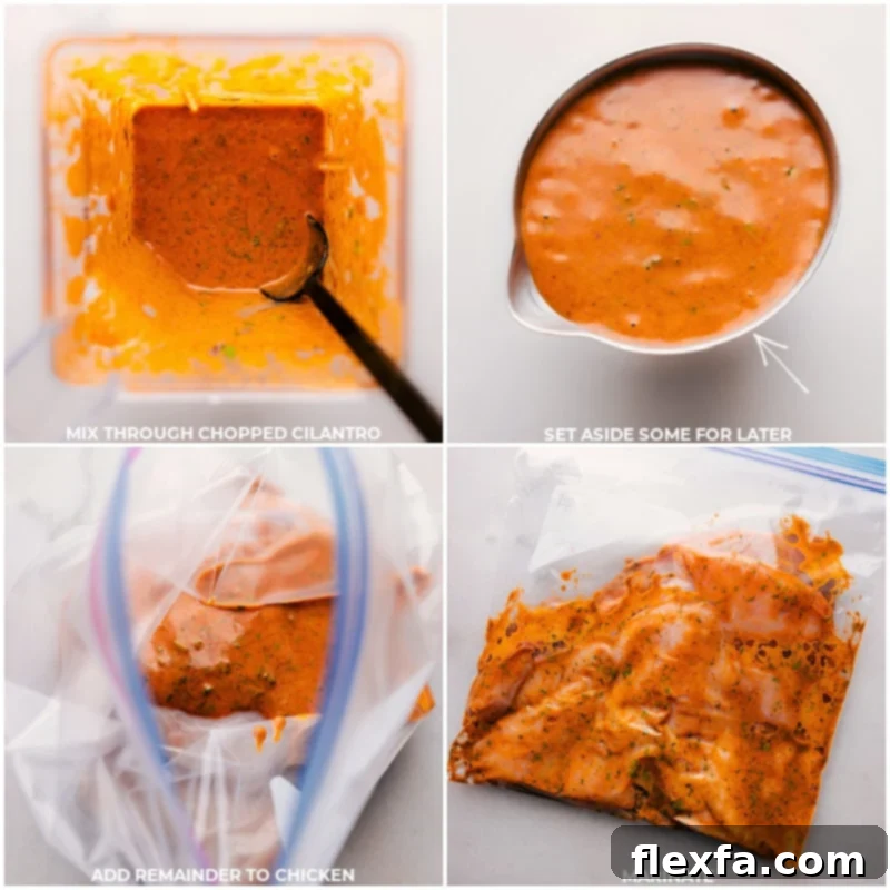 Process shots-- images of the marinade being added to the chicken in a bag and left to sit