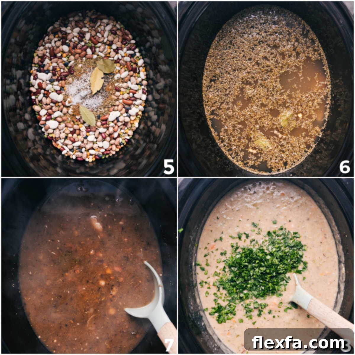 All the dry ingredients for 15-Bean Soup are combined in a slow cooker, ready for a long, slow simmer to tender perfection.