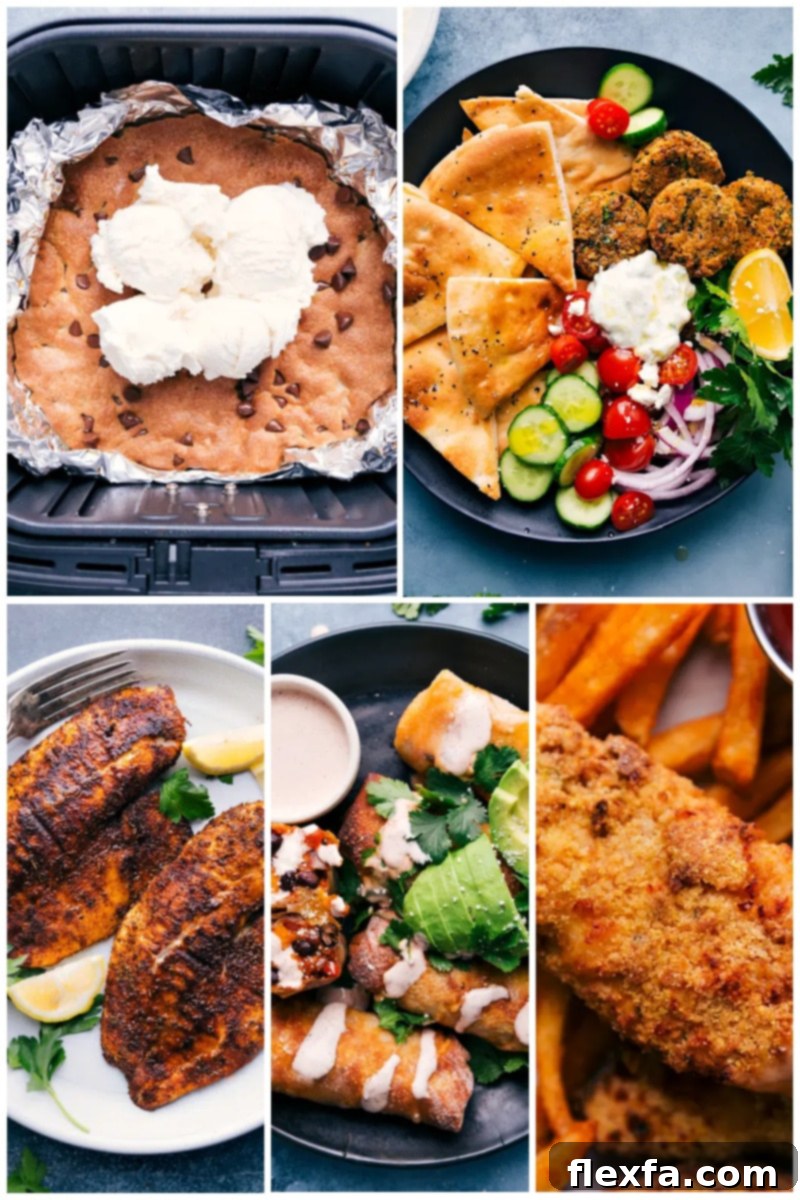 Mastering Your Air Fryer 2 A second view of air fried food, possibly more crispy chickpeas or other vegetables, in a modern air fryer basket.