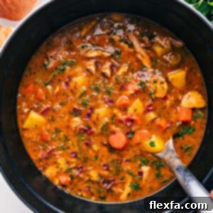 Close-up of a serving of rich chicken stew in a white bowl, garnished with fresh parsley.
