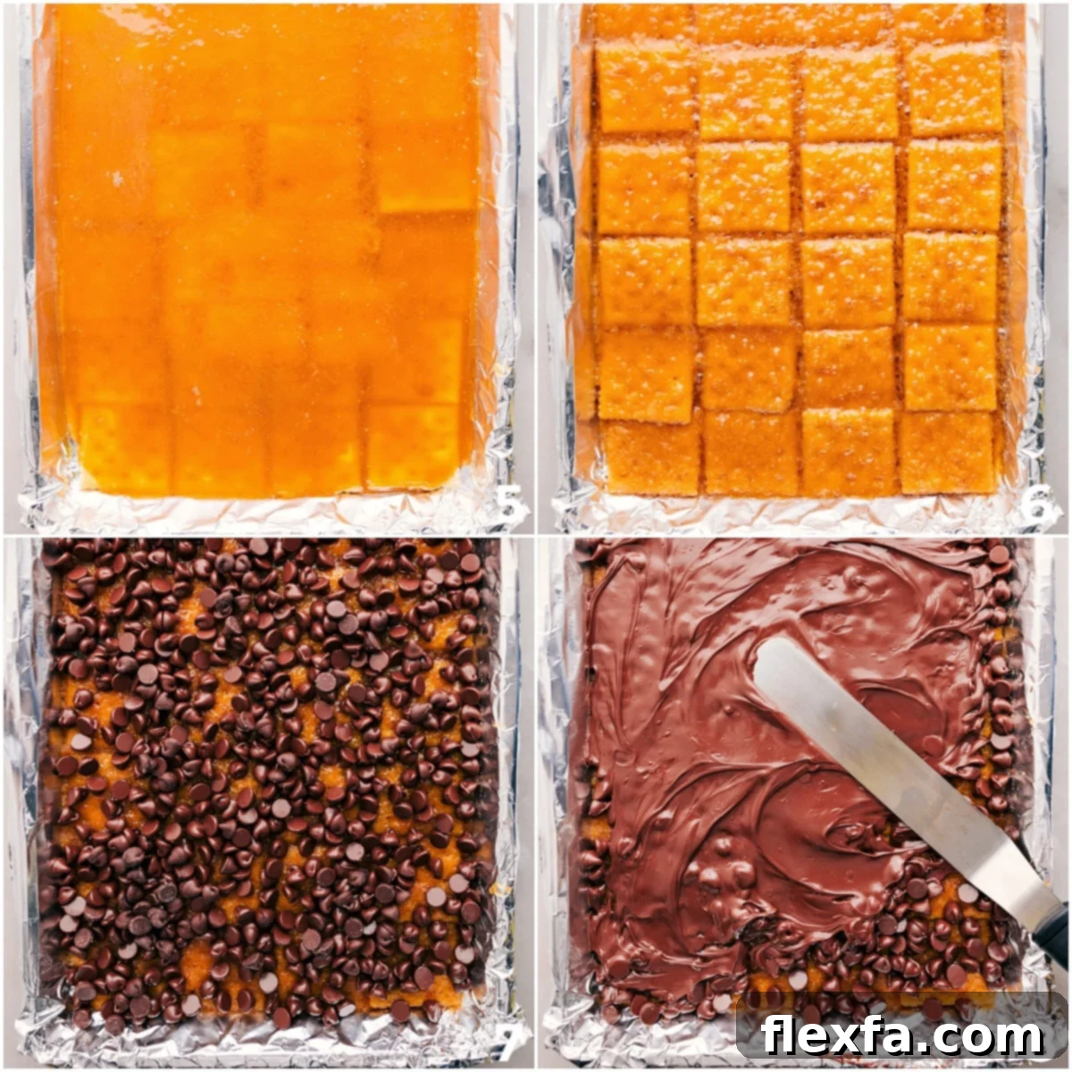 The brown sugar and butter mixture is poured over the saltines, followed by spreading chocolate on top.