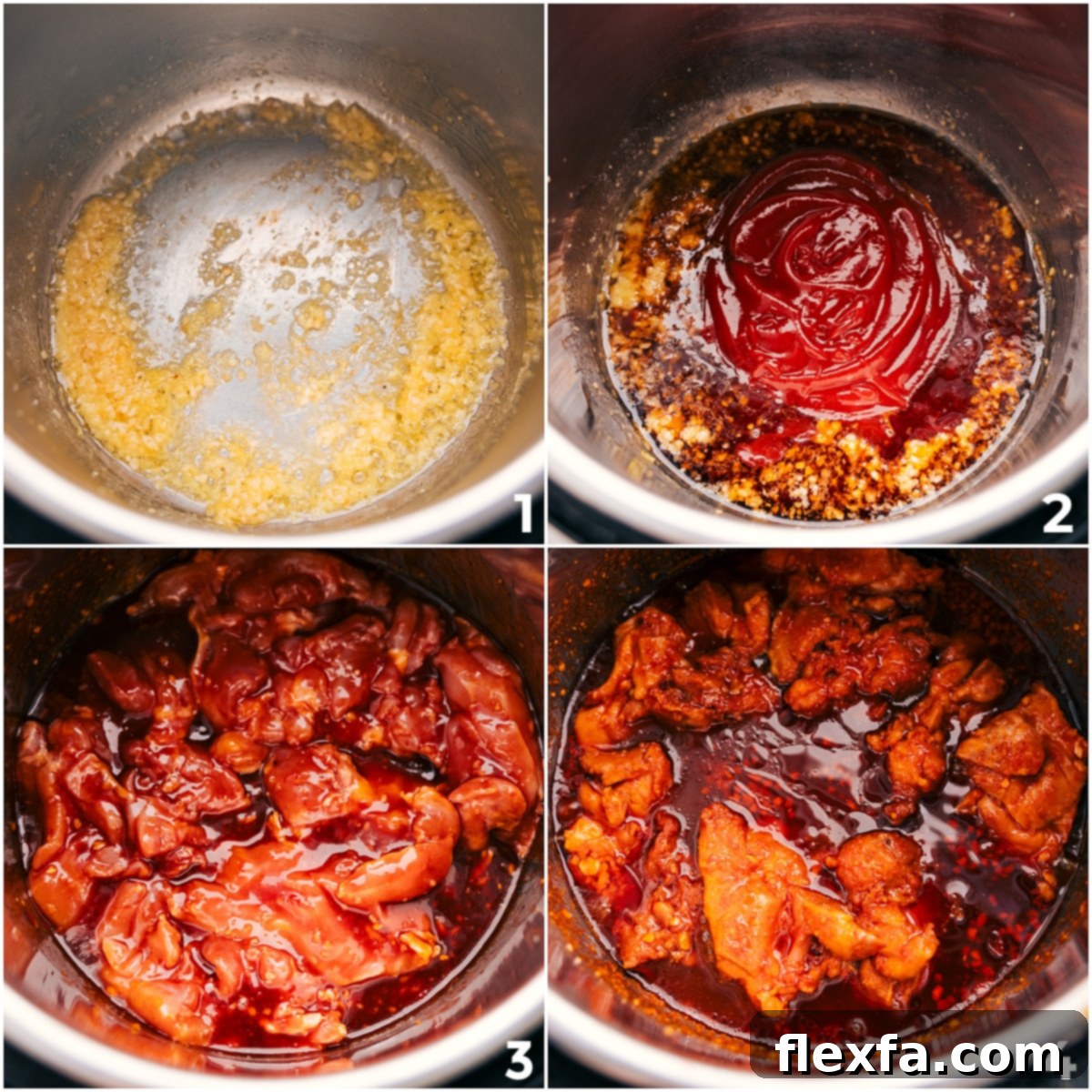 Sautéing garlic and ginger in the Instant Pot before adding all other sauce ingredients, then cooking the chicken under pressure for the honey garlic chicken thighs recipe.