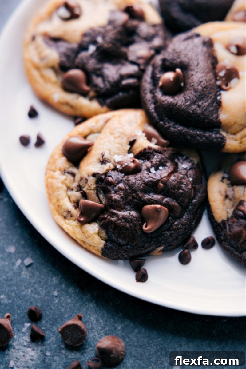 Delicious Brookies: The Perfect Fusion of Brownie and Chocolate Chip Cookie A plate of perfectly baked Brookies, highlighting their appealing dual-colored swirls and tempting texture.