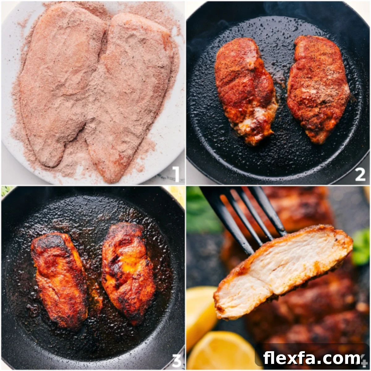 A perfectly oiled and seasoned chicken breast, seared to a golden brown, transitions from stovetop to oven for baking.