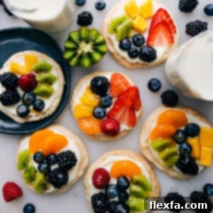 Finished Sugar Cookie Fruit Pizzas ready for serving.