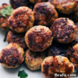 Delicious oven-baked chicken meatballs ready to serve.
