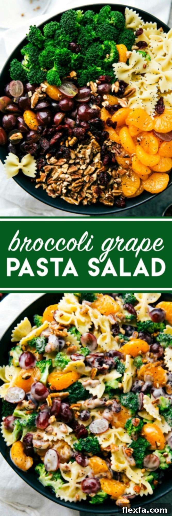 Vibrant Broccoli Grape Pasta Salad in a bowl, perfect for sharing at a potluck.