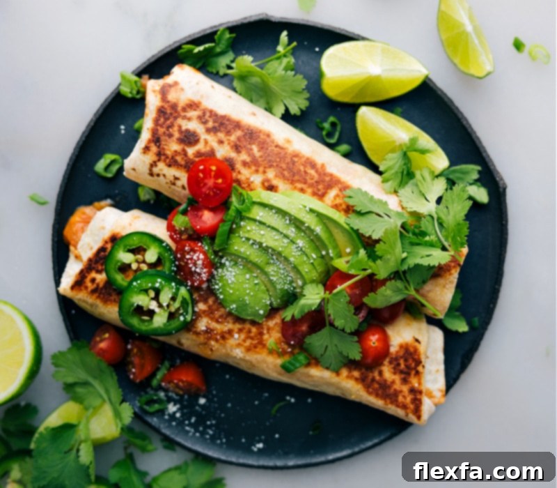 Overhead image of a fully dressed Bean and Cheese Burrito, ready to be enjoyed