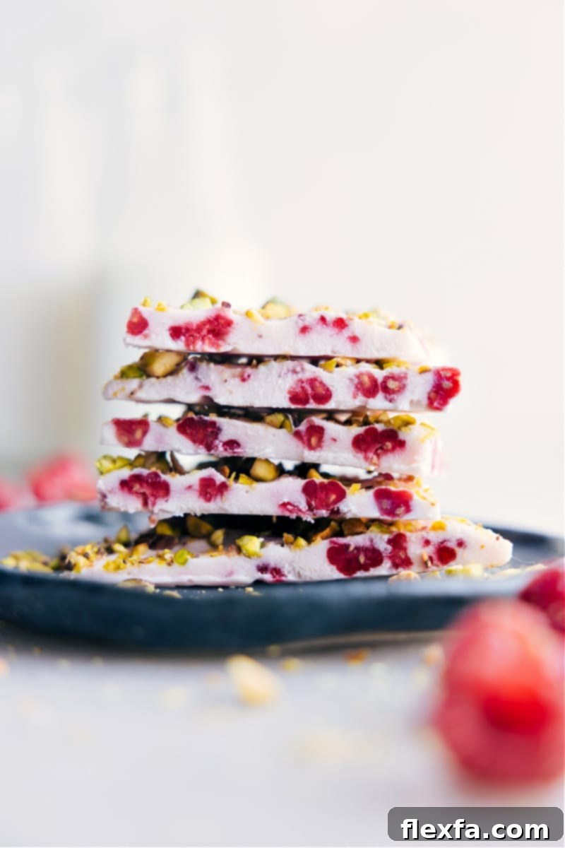 Image of the finished Yogurt Bark, broken into pieces and ready to be enjoyed