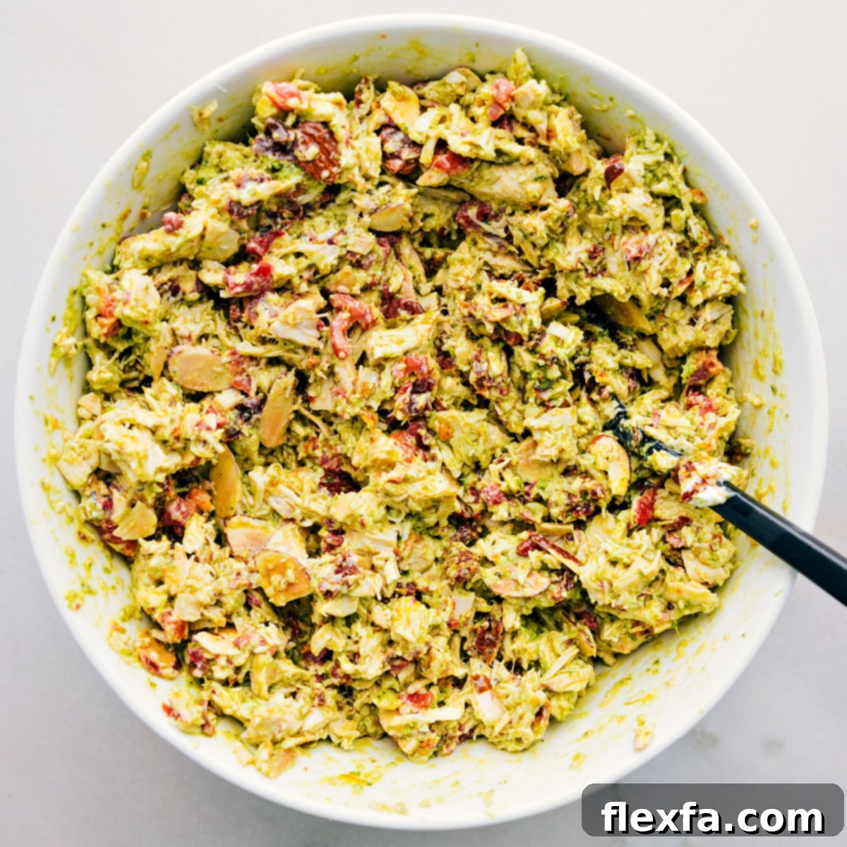 Ingredients all mixed together in a large bowl, ready to be served.