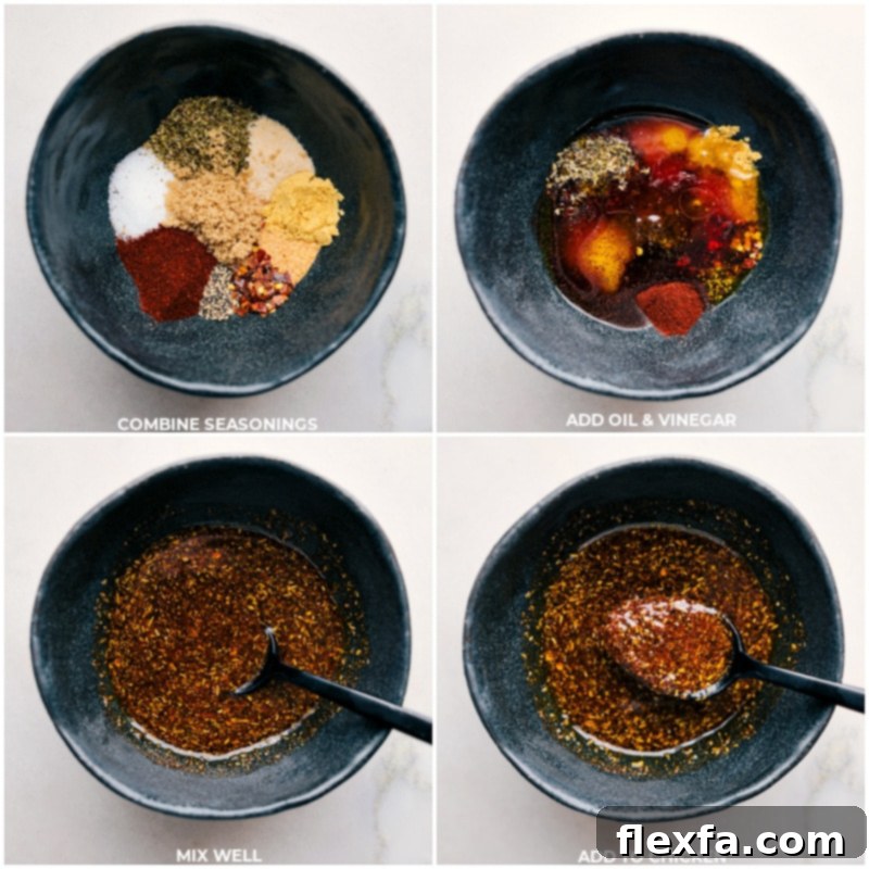 Ingredients for the chicken rub recipe being assembled and combined in a bowl.