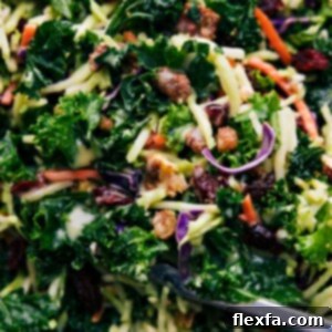 Close-up of Kale Cranberry Pecan Salad in a bowl