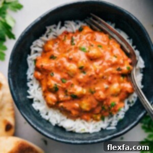 A close-up shot of Butter Chickpeas, highlighting the rich, creamy sauce and tender chickpeas, ready to be served.