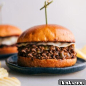 A delicious Philly Cheesesteak Sloppy Joe sandwich.