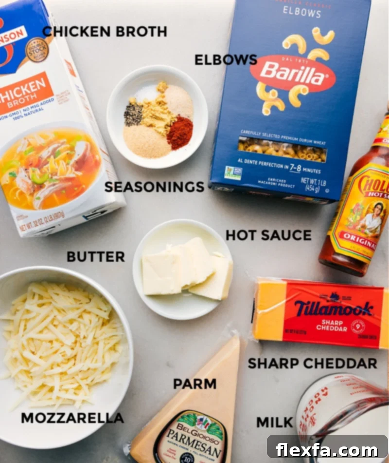 Quickly whip up the ultimate Instant Pot Mac and Cheese in just 4 minutes! This creamy, indulgently rich, and incredibly cheesy dish is the definition of effortlessly fast comfort food. PROCESS INGREDIENT SHOTS OF THE INGREDIENTS THAT GO INTO INSTANT POT MAC AND CHEESE