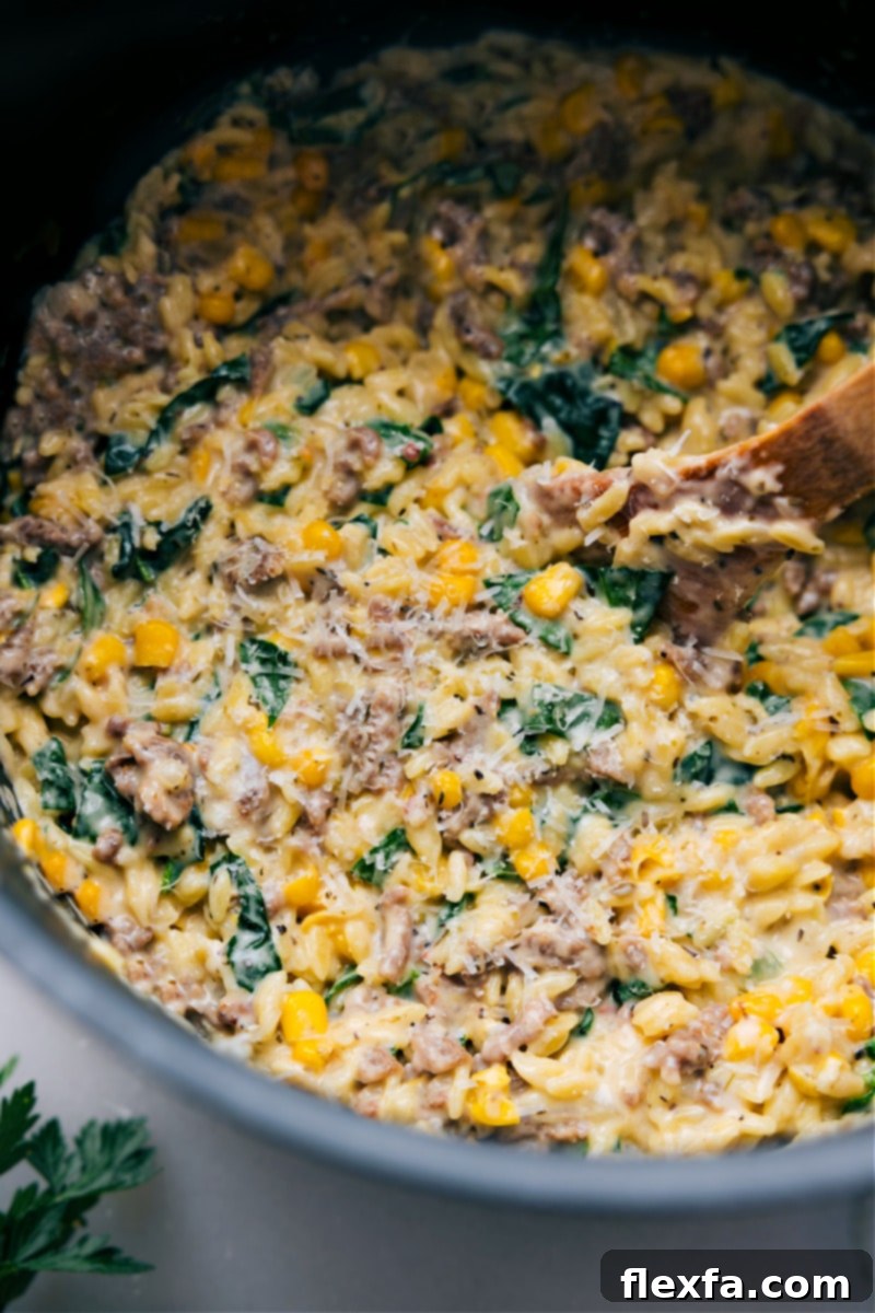 Up-close overhead image of the dish in a pot ready to be enjoyed