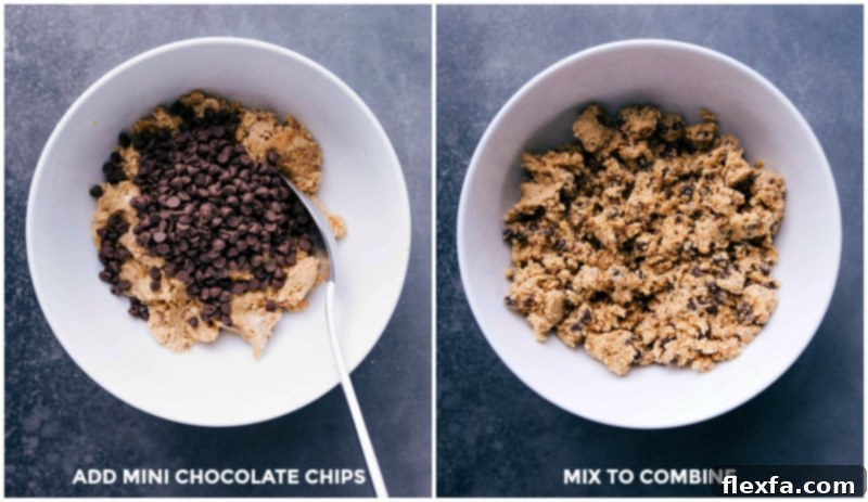 Mixing mini chocolate chips into the cashew and date dough for No-Bake Energy Bites.