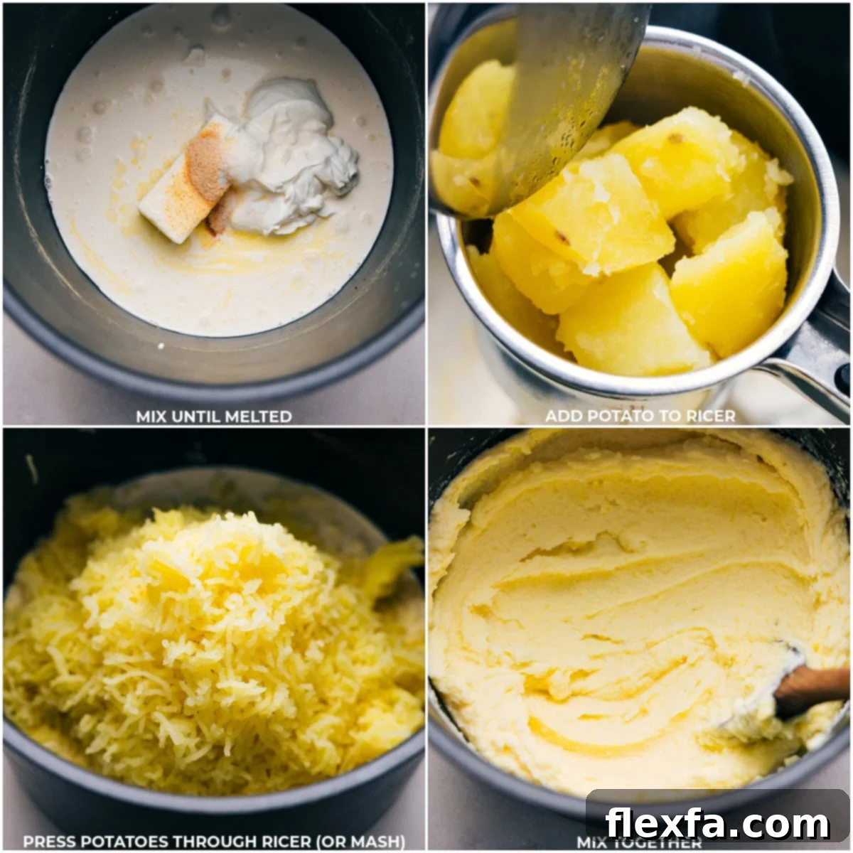 Crafting the creamy sauce and mashing potatoes for this recipe.