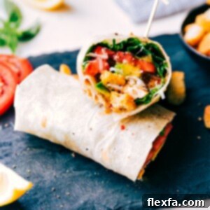 A finished Italian Wrap, tightly rolled and ready to eat.