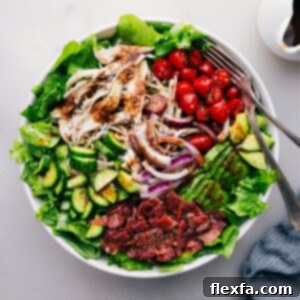 Dressed Turkey Bacon Avocado Salad ready to be enjoyed.