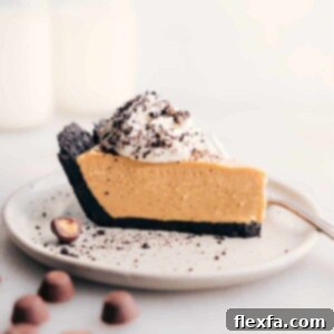 The finished Peanut Butter Pie, sliced and ready to be served.