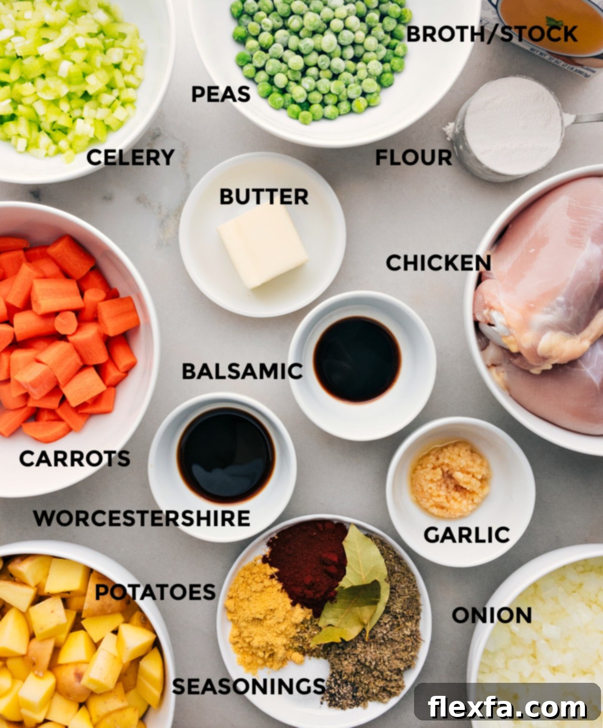 All the ingredients used in this recipe spread out on a tray ready to be prepped.