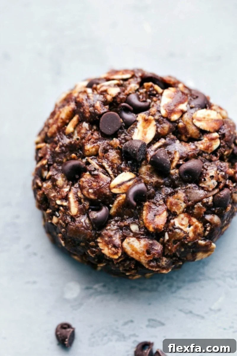 Delicious No-Bake Chocolate Peanut Butter Breakfast Cookies, perfect for a quick and healthy start to your day.