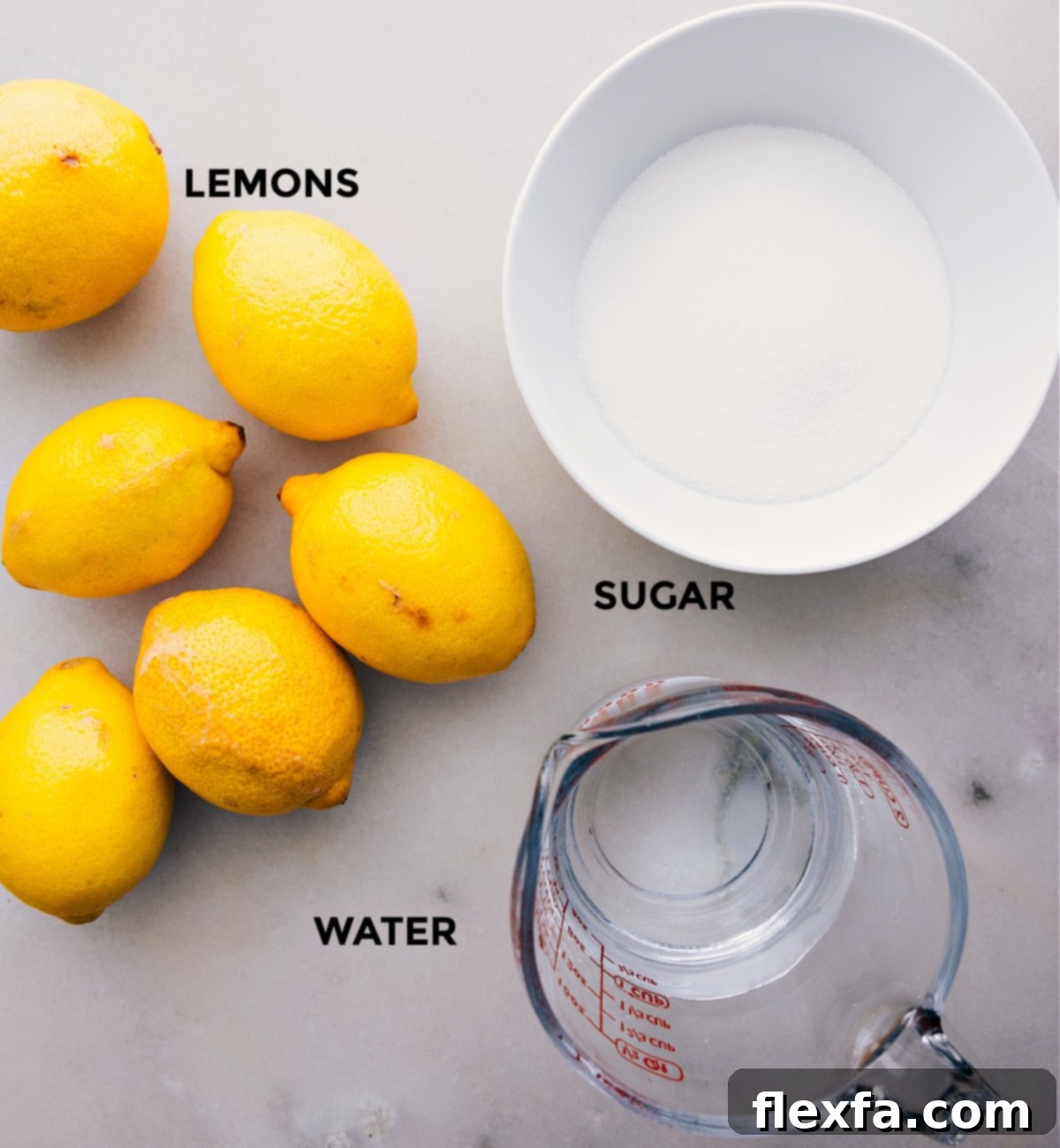 All the essential ingredients for homemade lemonade, prepped and ready for mixing.