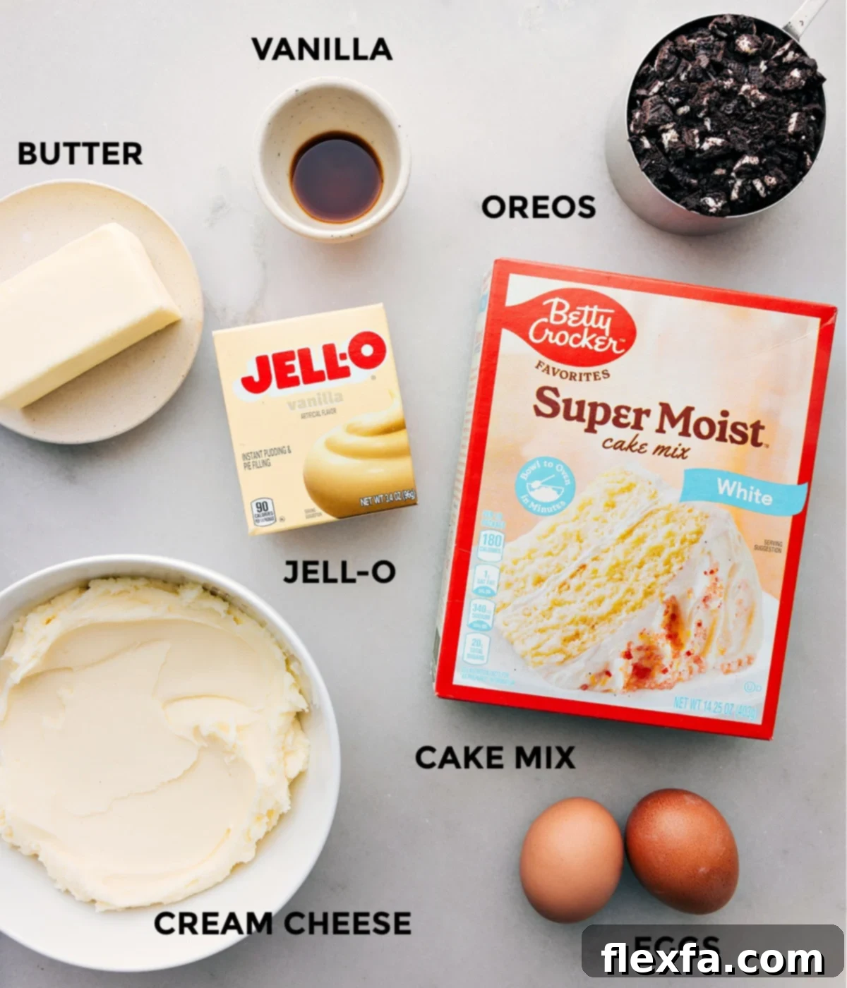 All the essential ingredients for making delicious Oreo Whoopie Pies, meticulously prepped and laid out for easy assembly.