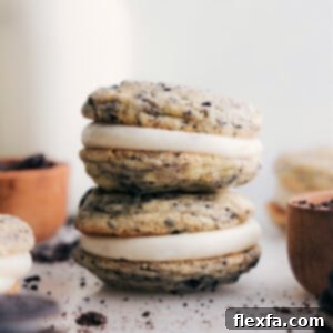 Oreo Whoopie Pies stacked on top of each other.