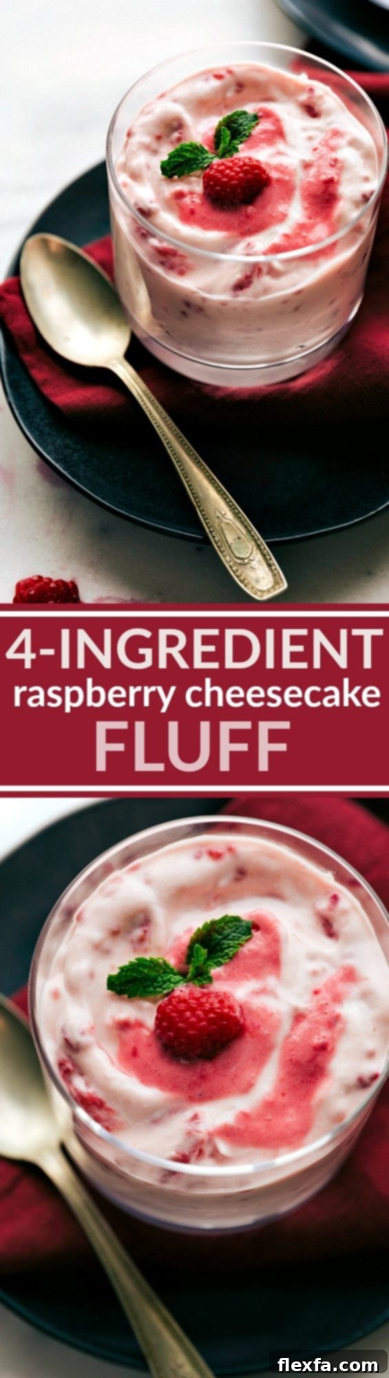 Delicious Four-Ingredient Raspberry Cheesecake Fluff dessert salad, ready to be served
