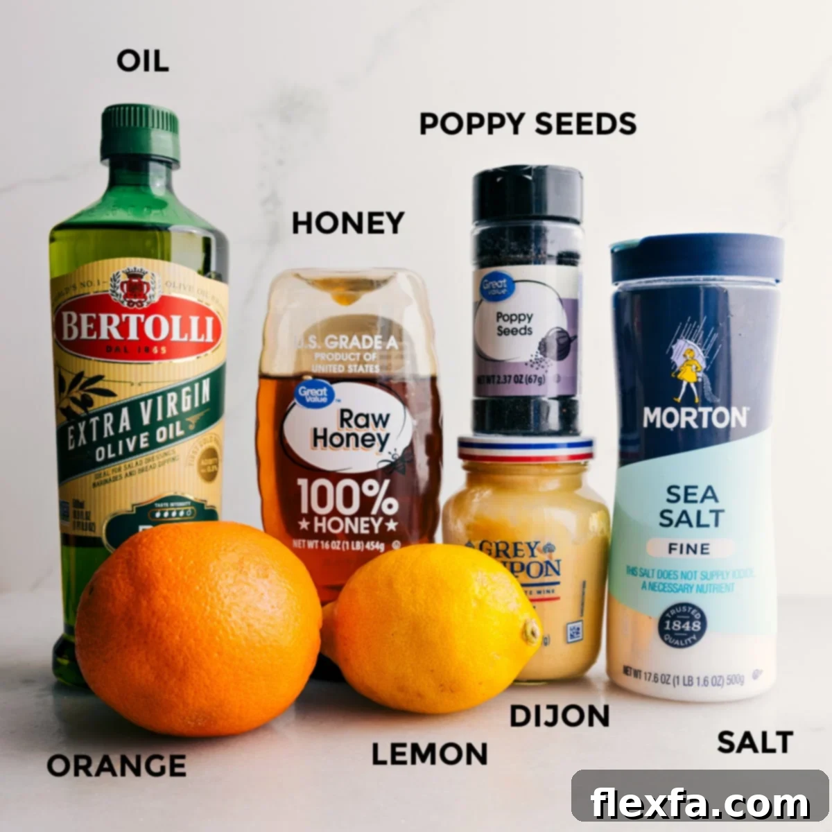 The Best Salad Dressing In Mandarin Orange Salad All the essential ingredients for the zesty citrus poppy seed dressing laid out: high-quality olive oil, fresh honey, poppy seeds, sea salt, Dijon mustard, and vibrant fresh lemon and orange zest and juice.