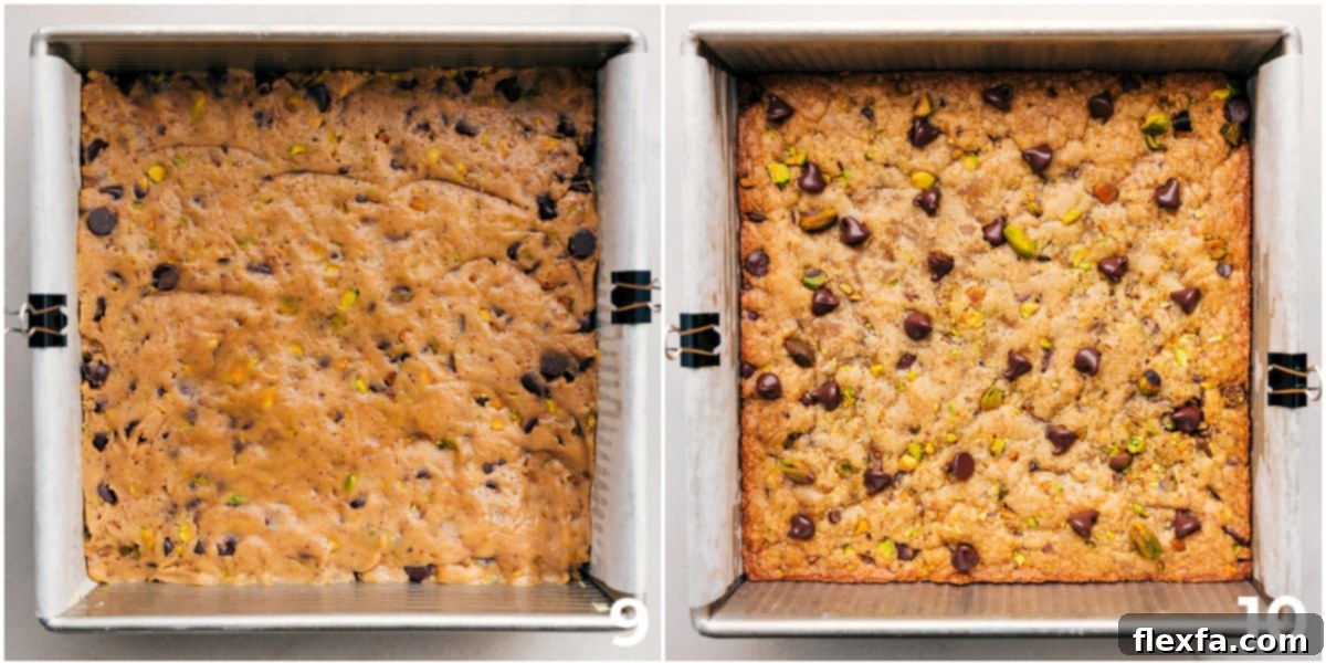 The blondie recipe being baked up in a pan.