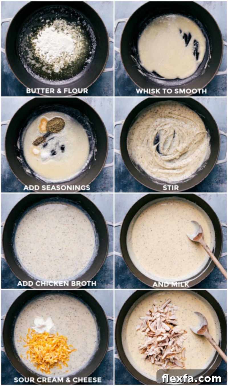 Crafting the Perfect Hawaiian Haystacks Sauce: From Roux to Creamy Gravy The process of preparing a classic roux and transforming it into a rich, savory sauce for Hawaiian Haystacks, shown in a large pan.