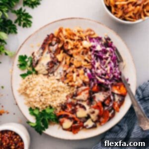 The finished Hot Honey Chicken Bowl, a delicious Sweetgreen copycat recipe.