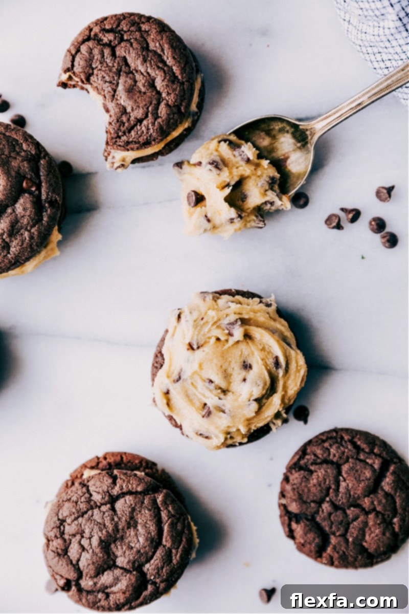 Beautifully assembled Cookie Dough Oreos, ready to be enjoyed.