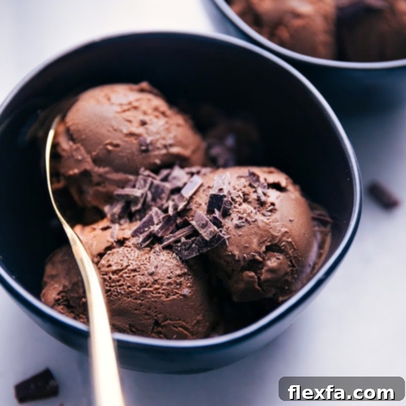 Deliciously Wholesome Ice Cream Delights 6 Close-up image of a perfectly scooped bowl of Healthy Chocolate Ice Cream, ready to be enjoyed.