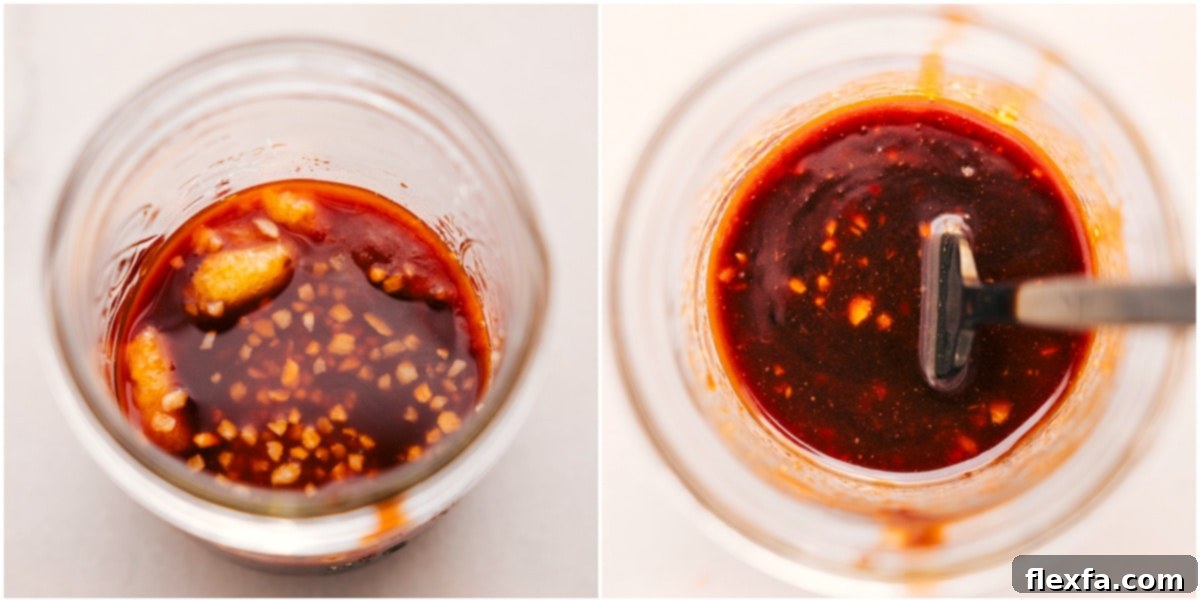 How to Prepare the Best Asian Ground Beef Sauce The vibrant Asian ground beef sauce, perfectly whisked together in a mason jar, ready to be added to the dish.