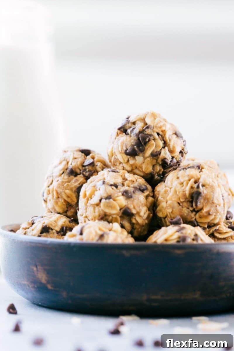 Stacked energy bites in a bowl, showcasing their delicious texture and wholesome ingredients. Perfect for a healthy, on-the-go snack.