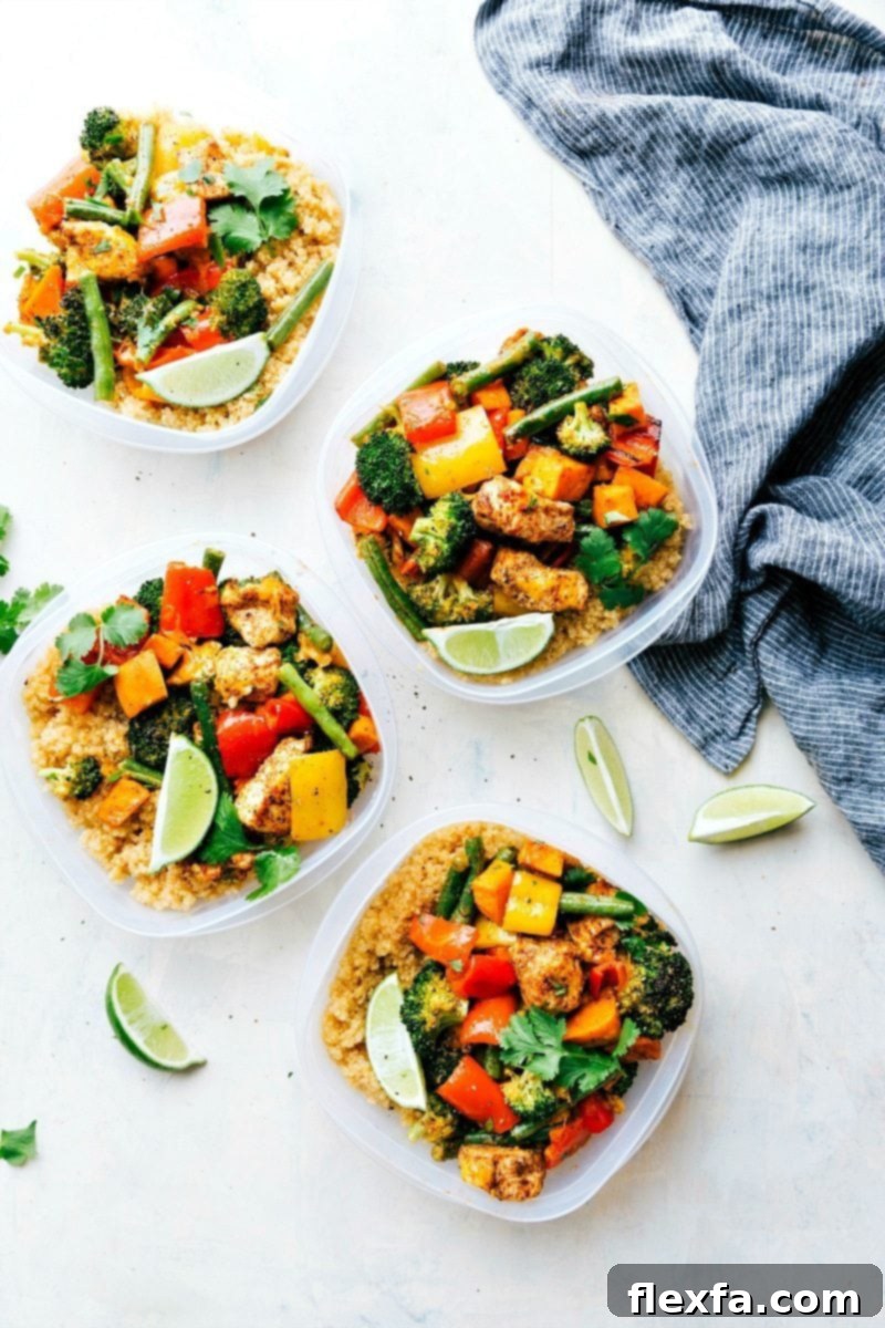 The third image displaying the One-Pan Healthy Chicken and Veggies recipe, showing the seasoned raw ingredients arranged on a sheet pan, ready to be baked to perfection.