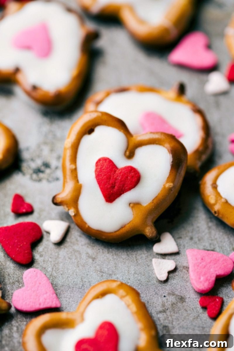 Sweet & Simple Valentine Surprises 7 White Chocolate Heart Pretzels decorated with jumbo heart sprinkles
