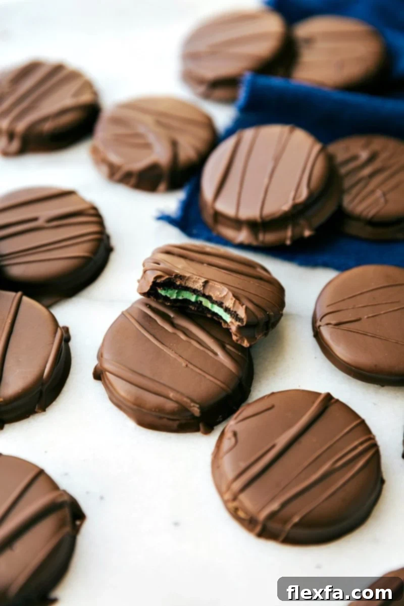Homemade Thin Mint Cookies: A collection of four different DIY Girl Scout cookie copycats all with 4-ingredients OR less! Thin Mints, S'mores Sandwich Cookies, S'amoas, and Tagalongs!
