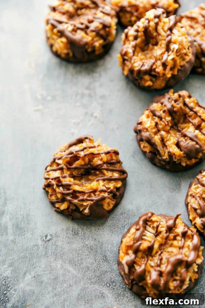 Homemade S'amoas Cookies: A collection of four different DIY Girl Scout cookie copycats all with 4-ingredients OR less! Thin Mints, S'mores Sandwich Cookies, S'amoas, and Tagalongs!