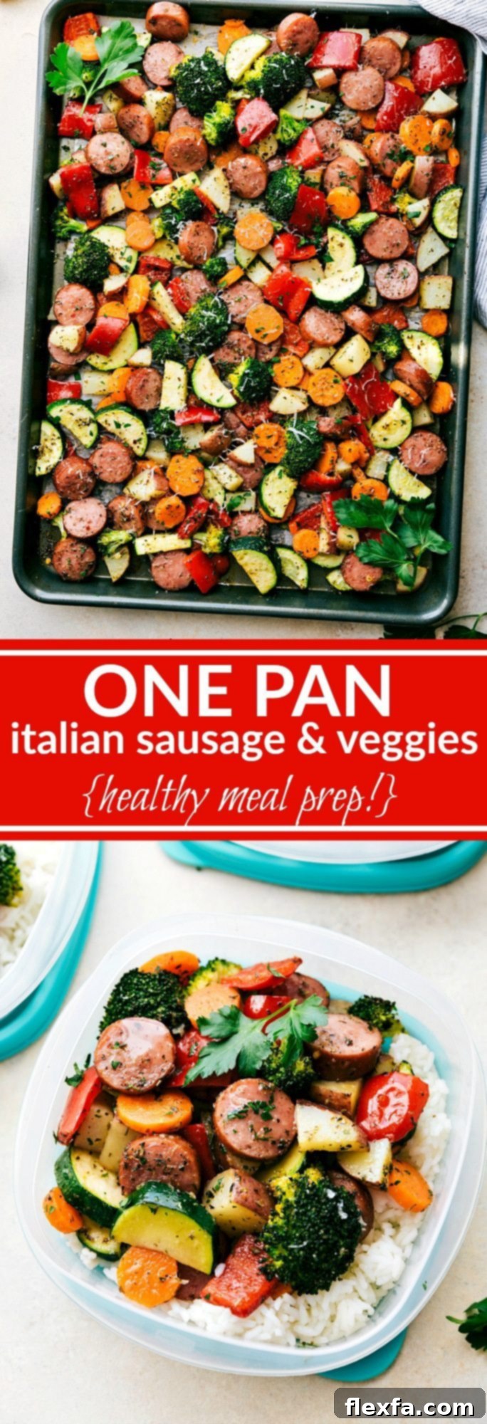 Effortless Italian Sausage and Roasted Vegetables 2 ONE PAN Healthy Italian Sausage & Veggies! Easy and delicious! Great MEAL PREP OPTION! via chelseasmessyapron.com