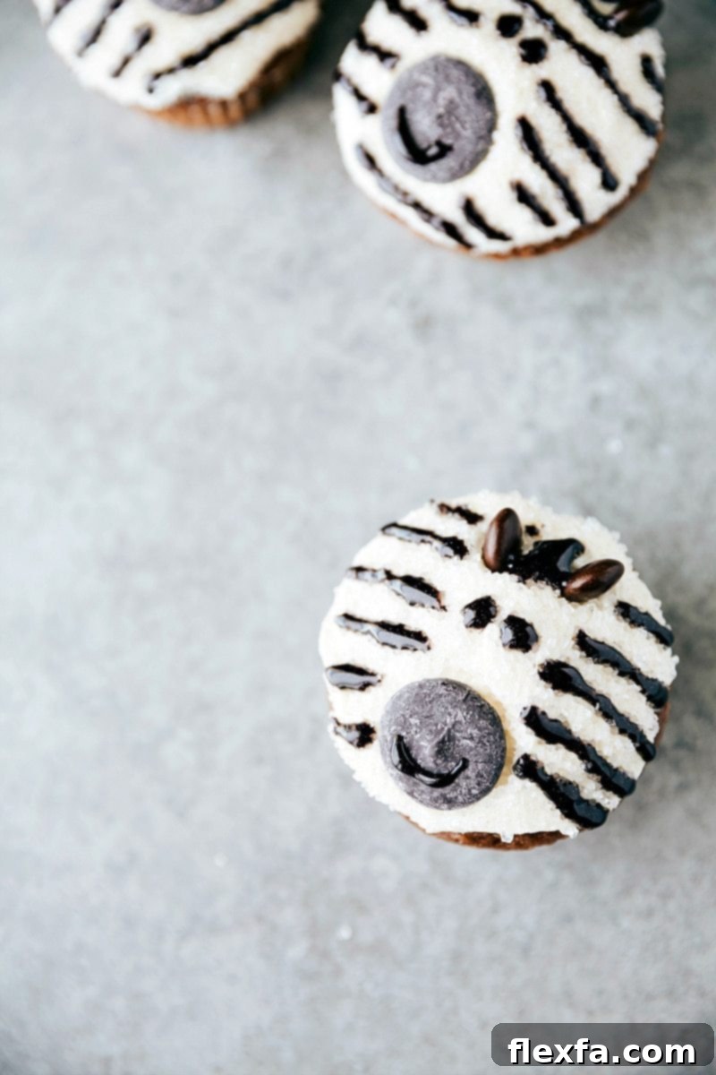 EASY JUNGLE CUPCAKES! Four simple and easy to make animal jungle cupcakes -- a zebra, monkey, tiger, and a panda. These vibrant and fun cupcakes are perfect for parties and are brought to you by chelseasmessyapron.com